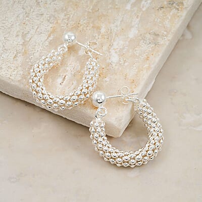 La Bella Italian Sterling Silver Pop Corn Chain Hoop Earrings 6.35 Grams