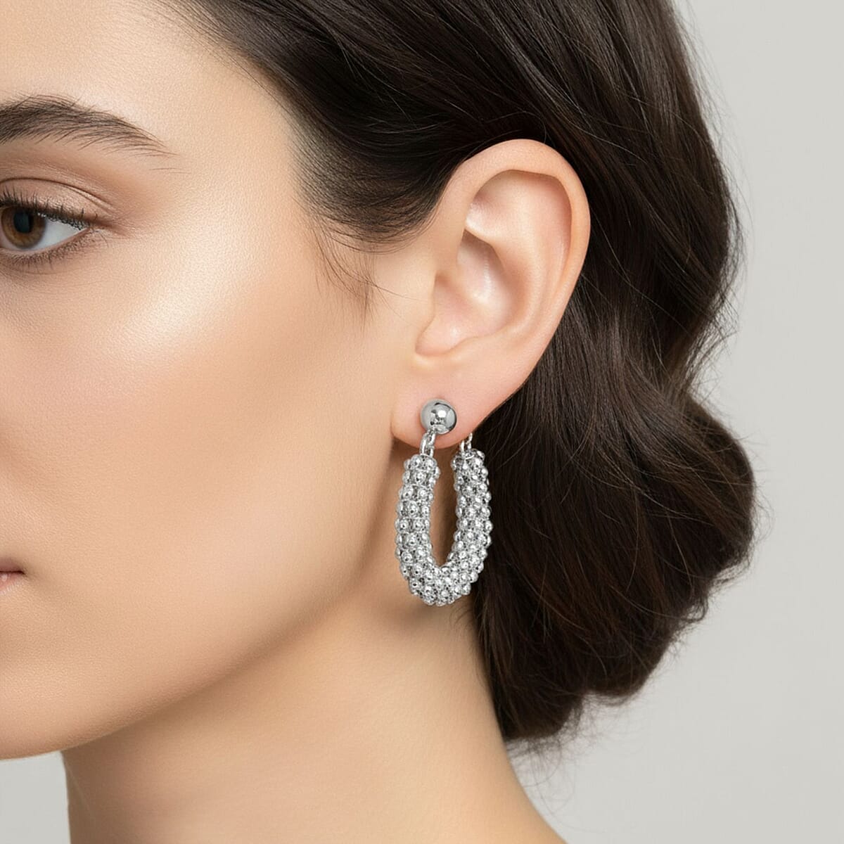 La Bella Italian Sterling Silver Pop Corn Chain Hoop Earrings 6.35 Grams image number 2