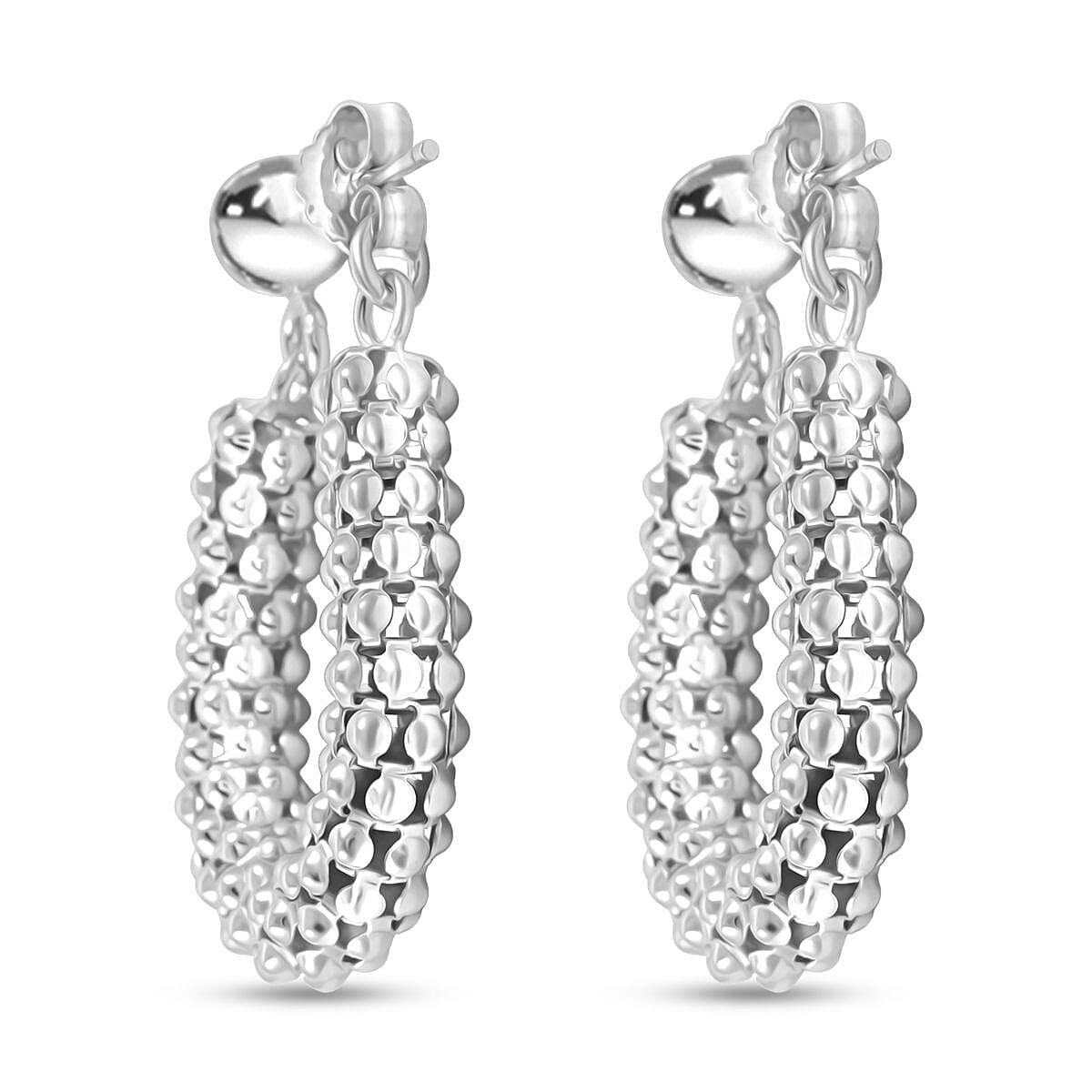 La Bella Italian Sterling Silver Pop Corn Chain Hoop Earrings 6.35 Grams image number 3