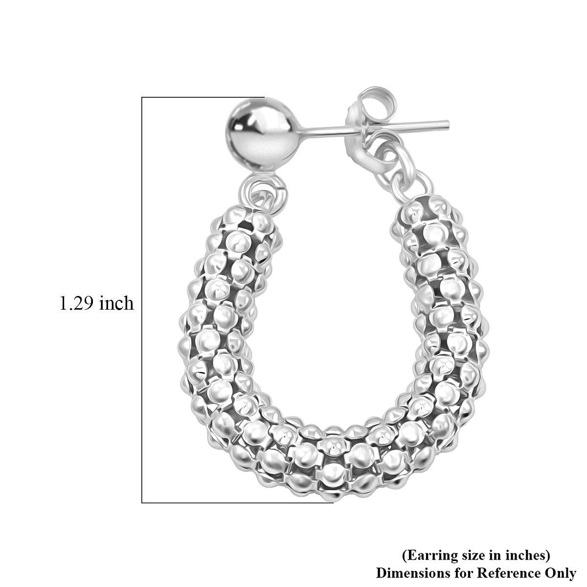 La Bella Italian Sterling Silver Pop Corn Chain Hoop Earrings 6.35 Grams image number 4