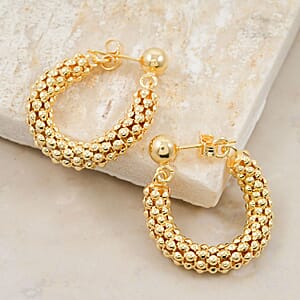 La Bella Italian 14K Yellow Gold Over Sterling Silver Pop Corn Chain Hoop Earrings 6.35 Grams