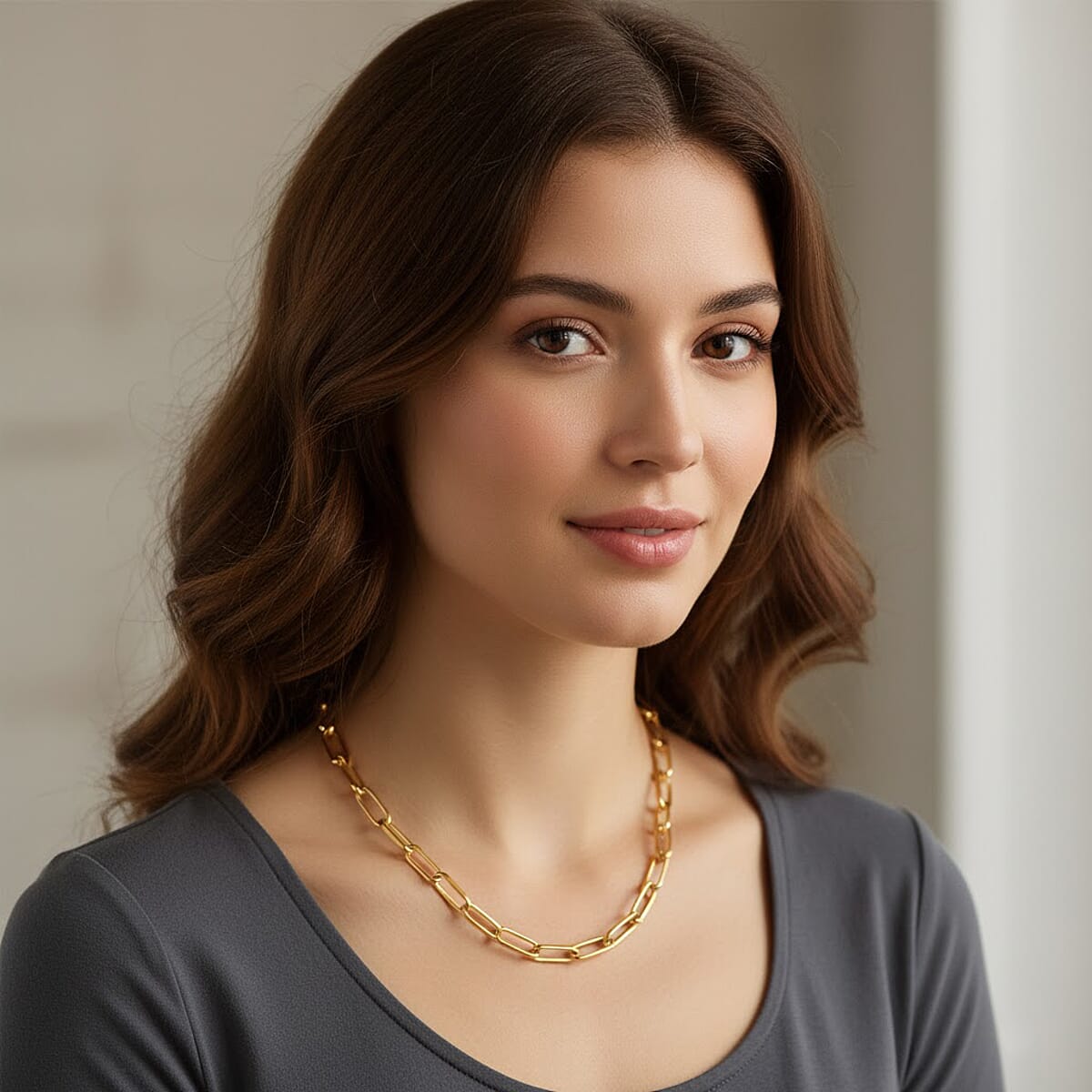 La Bella Italian Paper Clip Chain Necklace in 14K Yellow Gold Over Sterling Silver 18.2 Grams 20 Inches image number 2
