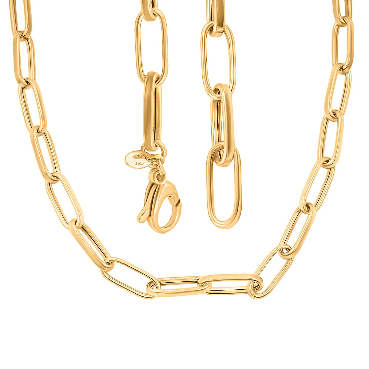 La Bella Italian Paper Clip Chain Necklace in 14K Yellow Gold Over Sterling Silver 18.2 Grams 20 Inches image number 4