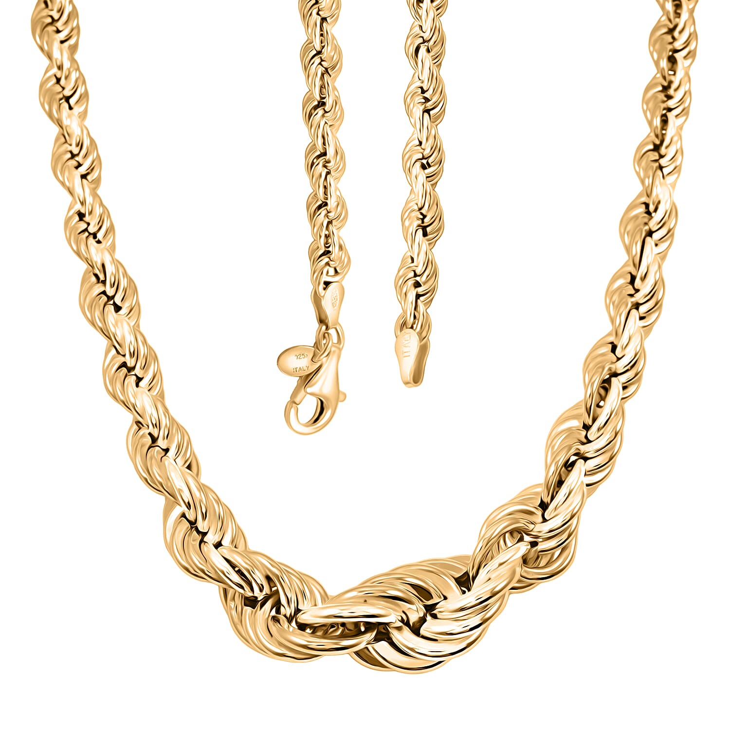 La Bella 14K YG Over Sterling Silver Rope Necklace 20 Inches 22.75 Grams