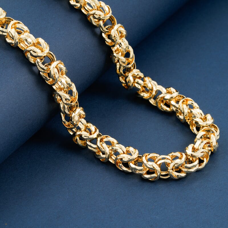 La Bella Italian Fancy Byzantine Chain Necklace in 14K Yellow Gold Over Sterling Silver 53.9 Grams 22 Inches