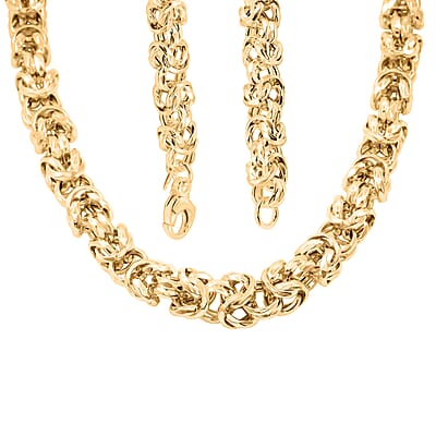 La Bella Italian Fancy Byzantine Chain Necklace in 14K Yellow Gold Over Sterling Silver 53.9 Grams 22 Inches
