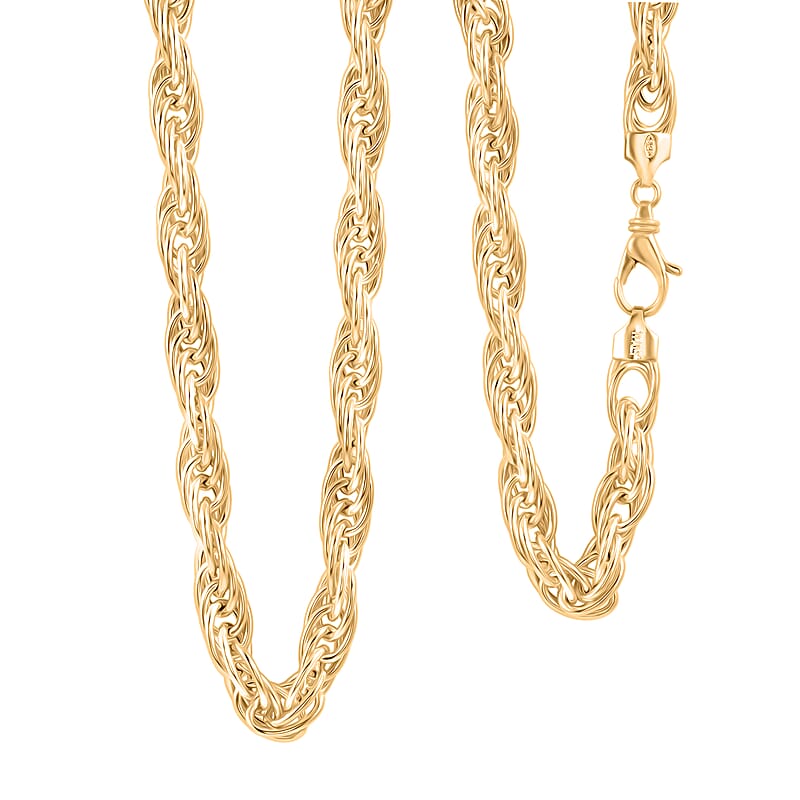 La Bella Italian Fancy Rope Chain Necklace in 14K Yellow Gold Over Sterling Silver 29.2 Grams 22 Inches