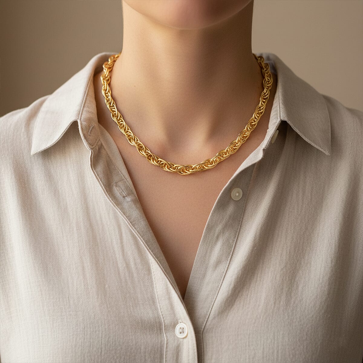 La Bella Italian Fancy Rope Chain Necklace in 14K Yellow Gold Over Sterling Silver 29.2 Grams 22 Inches image number 2