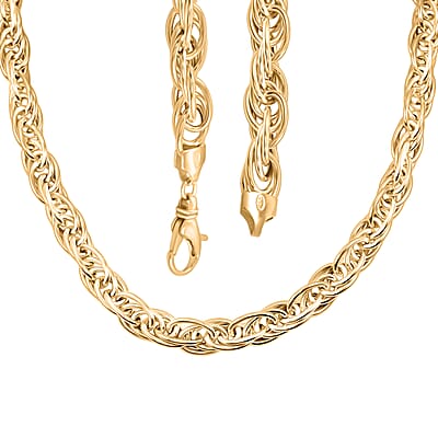 La Bella Italian Fancy Rope Chain Necklace in 14K Yellow Gold Over Sterling Silver 29.2 Grams 22 Inches