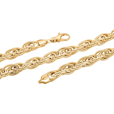 La Bella Italian Fancy Rope Chain Necklace in 14K Yellow Gold Over Sterling Silver 29.2 Grams 22 Inches