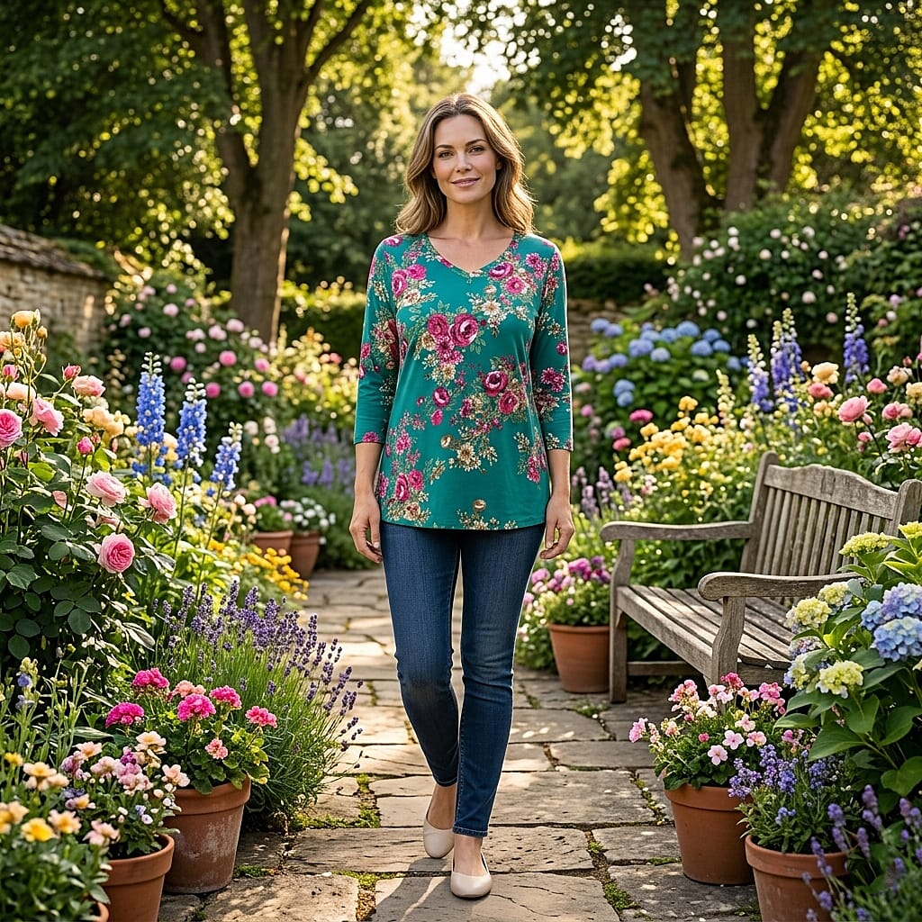 Pioneer Woman Multi Desert Flower Knit Three-quarter Sleeve Blouse S