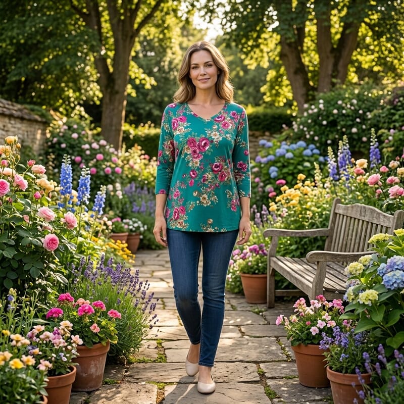 Pioneer Woman Multi Desert Flower Knit Three-quarter Sleeve Blouse S