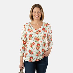 Pioneer Woman Multi Vintage Floral Knit Three-quarter Sleeve Blouse M
