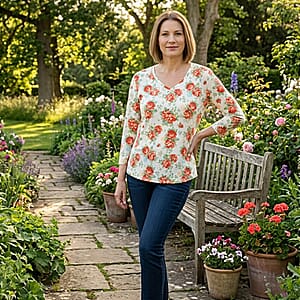 Pioneer Woman Multi Vintage Floral Knit Three-quarter Sleeve Blouse S