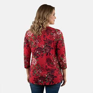 Pioneer Woman Burgundy Floral Knit Three-quarter Sleeve Blouse S