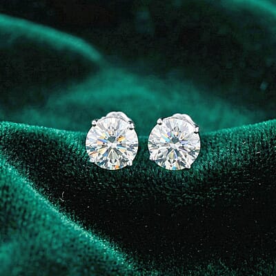 10K White Gold Lab Grown Diamond F- VS Solitaire Stud Earrings 4.00 ctw