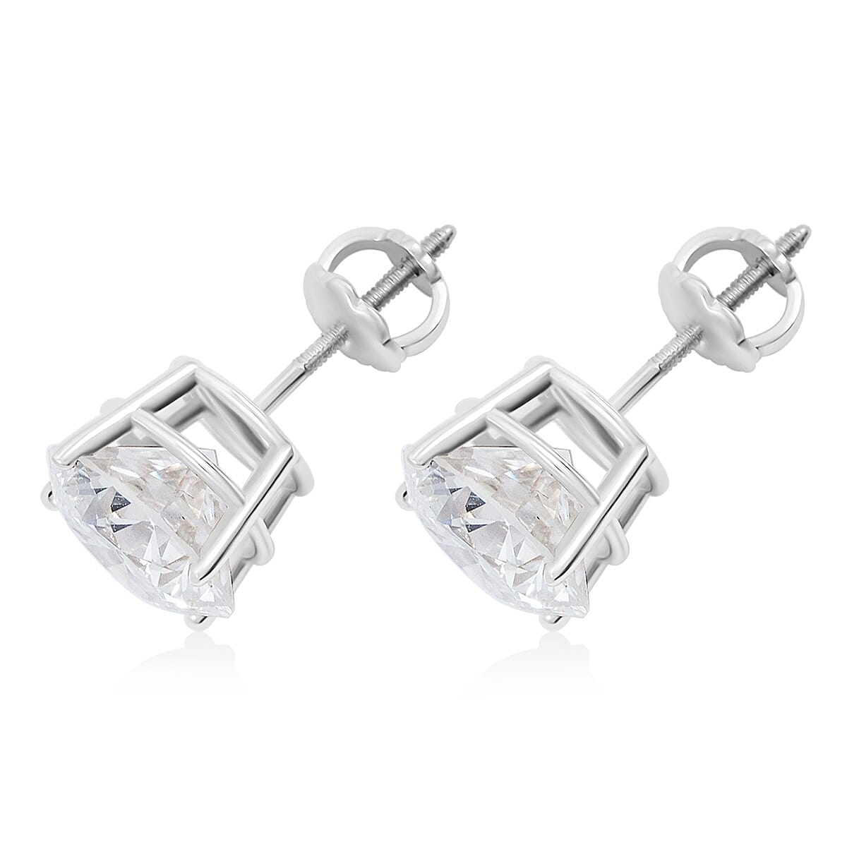 10K White Gold Diamond Solitaire Stud Earrings 4.00 ctw image number 3