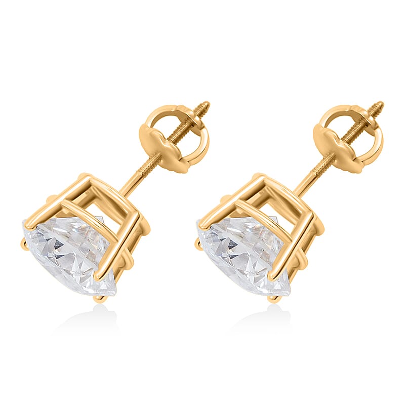 Lab Grown Diamond 4.00 ctw Solitaire Stud Earrings in 10K Yellow Gold