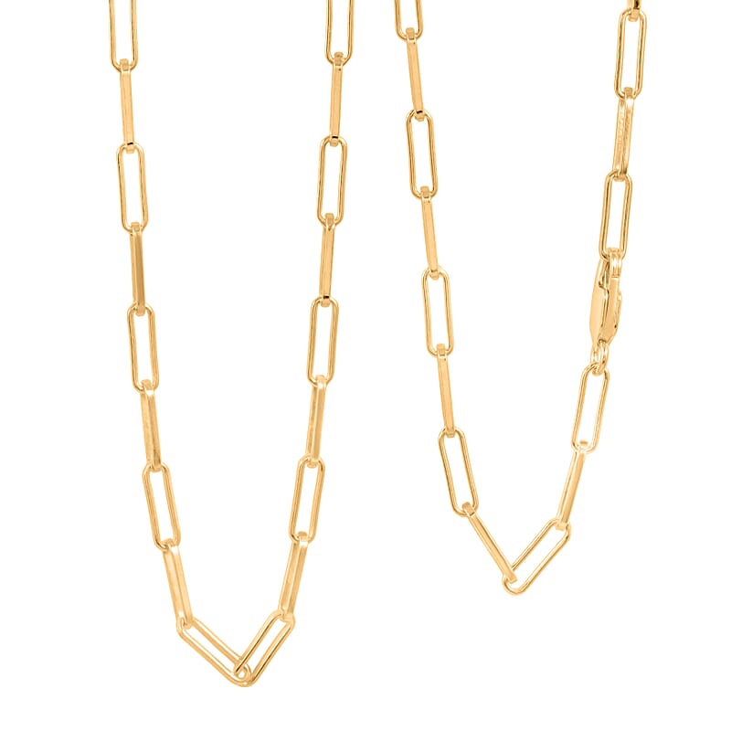 Italian 3mm Paper Clip Chain Necklace in 14K Yellow Gold Over Sterling Silver 7.05 Grams 18 Inches