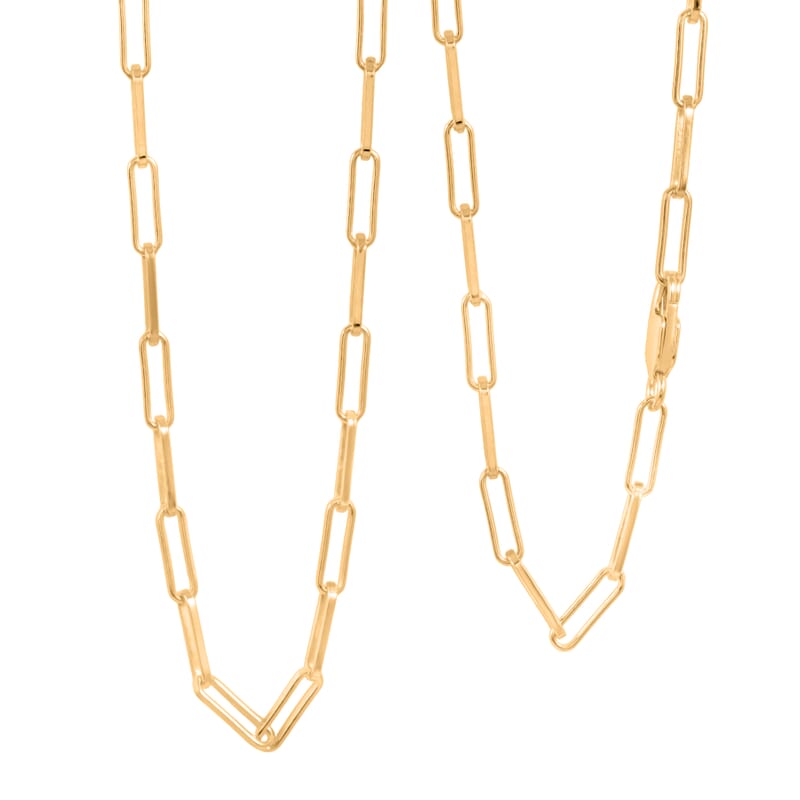 Italian 3mm Paper Clip Chain Necklace in 14K Yellow Gold Over Sterling Silver 8.50 Grams 22 Inches