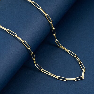 Italian 3mm Paper Clip Chain Necklace in 14K Yellow Gold Over Sterling Silver 8.50 Grams 22 Inches
