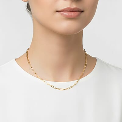 Italian 3mm Paper Clip Chain Necklace in 14K Yellow Gold Over Sterling Silver 8.50 Grams 22 Inches