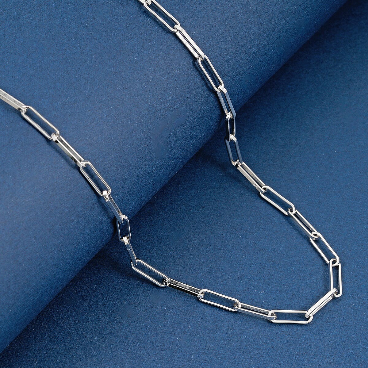 Italian 3mm Paper Clip Chain Necklace in Rhodium Over Sterling Silver 6.2 Grams 16 Inches image number 1