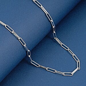 Italian 3mm Paper Clip Chain Necklace in Rhodium Over Sterling Silver 6.2 Grams 16 Inches