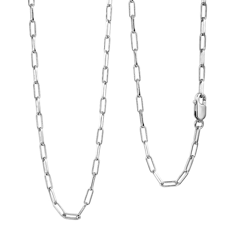Italian Rhodium Over Sterling Silver 2.20mm Paper Clip Chain Necklace (18 Inches) (4 g)