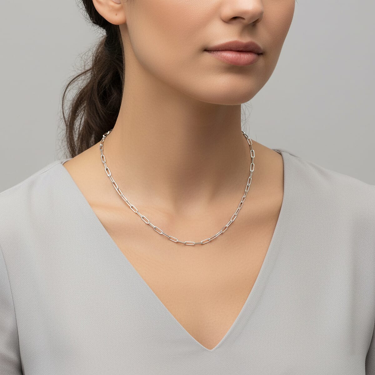 Italian Rhodium Over Sterling Silver 2.20mm Paper Clip Chain Necklace (18 Inches) (4 g) image number 2