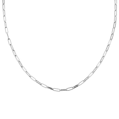 Italian Rhodium Over Sterling Silver 2.20mm Paper Clip Chain Necklace (18 Inches) (4 g)
