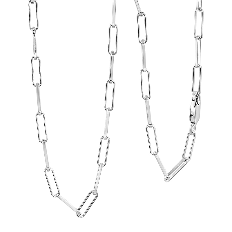 Italian 3mm Paper Clip Chain Necklace in Rhodium Over Sterling Silver 7Grams 18 Inches