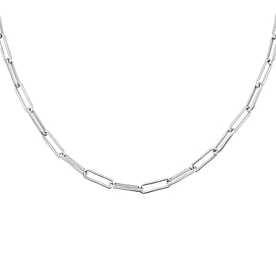 Italian 3mm Paper Clip Chain Necklace in Rhodium Over Sterling Silver 7Grams 18 Inches