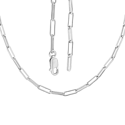Italian 3mm Paper Clip Chain Necklace in Rhodium Over Sterling Silver 7Grams 18 Inches
