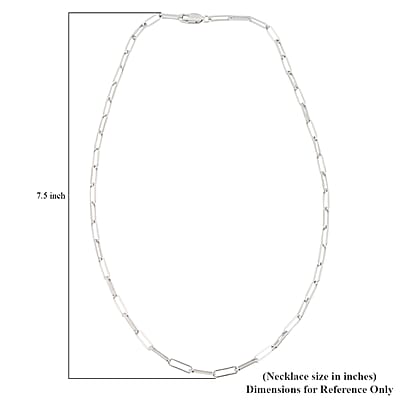 Italian 3mm Paper Clip Chain Necklace in Rhodium Over Sterling Silver 7Grams 18 Inches