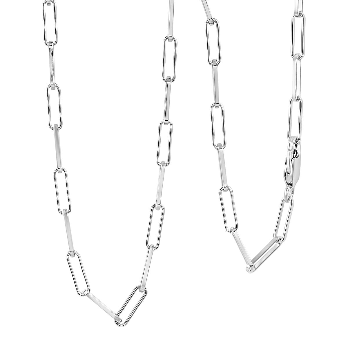 Italian 3mm Paper Clip Chain Necklace in Rhodium Over Sterling Silver 7.75 Grams 20 Inches image number 0