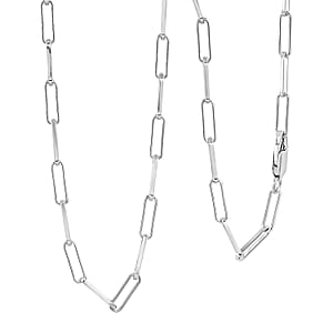 Italian 3mm Paper Clip Chain Necklace in Rhodium Over Sterling Silver 7.75 Grams 20 Inches