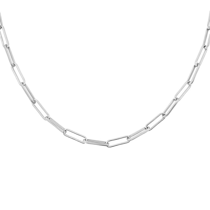 Italian 3mm Paper Clip Chain Necklace in Rhodium Over Sterling Silver 7.75 Grams 20 Inches