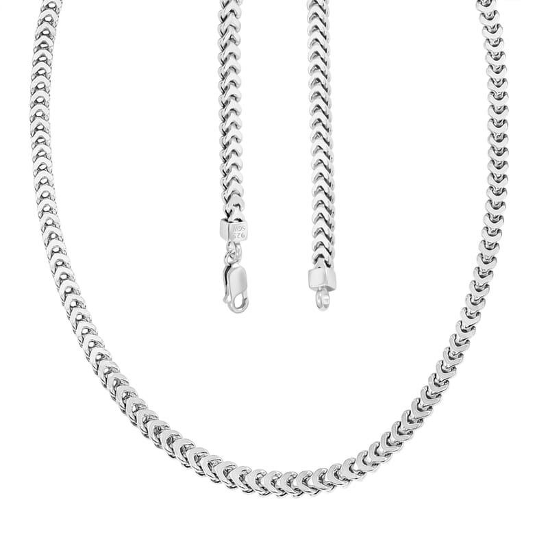 Italian 3.50 Square Wheat Chain Necklace in Rhodium Over Sterling Silver 15.9 Grams 20 Inches