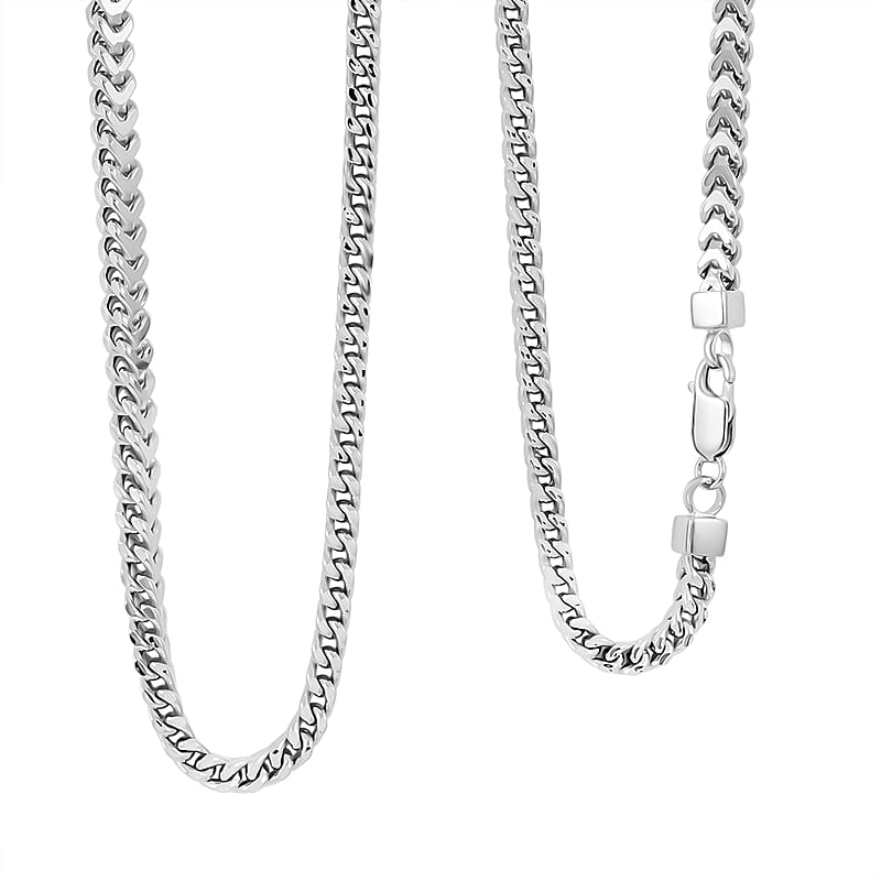 Italian Rhodium Over Sterling Silver Square Wheat 4.45mm Necklace (20 Inches) (21.9 g)