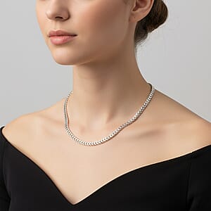 Italian Rhodium Over Sterling Silver Square Wheat 4.45mm Necklace (20 Inches) (21.9 g)