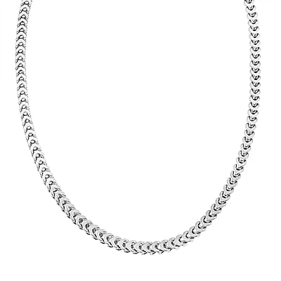 Italian Rhodium Over Sterling Silver Square Wheat 4.45mm Necklace (20 Inches) (21.9 g)