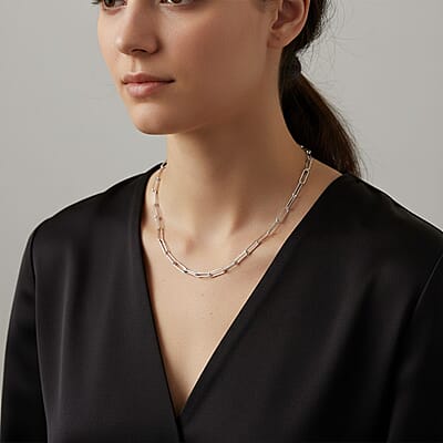 Italian 3mm Paper Clip Chain Necklace in Rhodium Over Sterling Silver 8.5 Grams 22 Inches