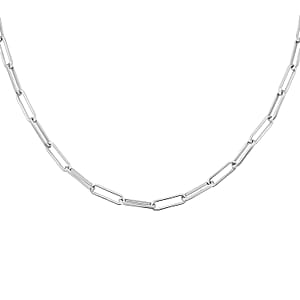 Italian 3mm Paper Clip Chain Necklace in Rhodium Over Sterling Silver 8.5 Grams 22 Inches