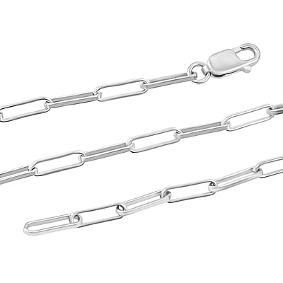Italian 3mm Paper Clip Chain Necklace in Rhodium Over Sterling Silver 8.5 Grams 22 Inches