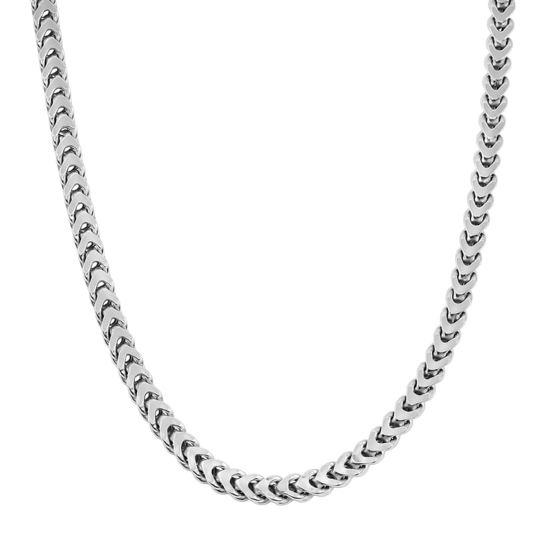 Italian 3.50 Square Wheat Chain Necklace in Rhodium Over Sterling Silver 17.5 Grams 22 Inches