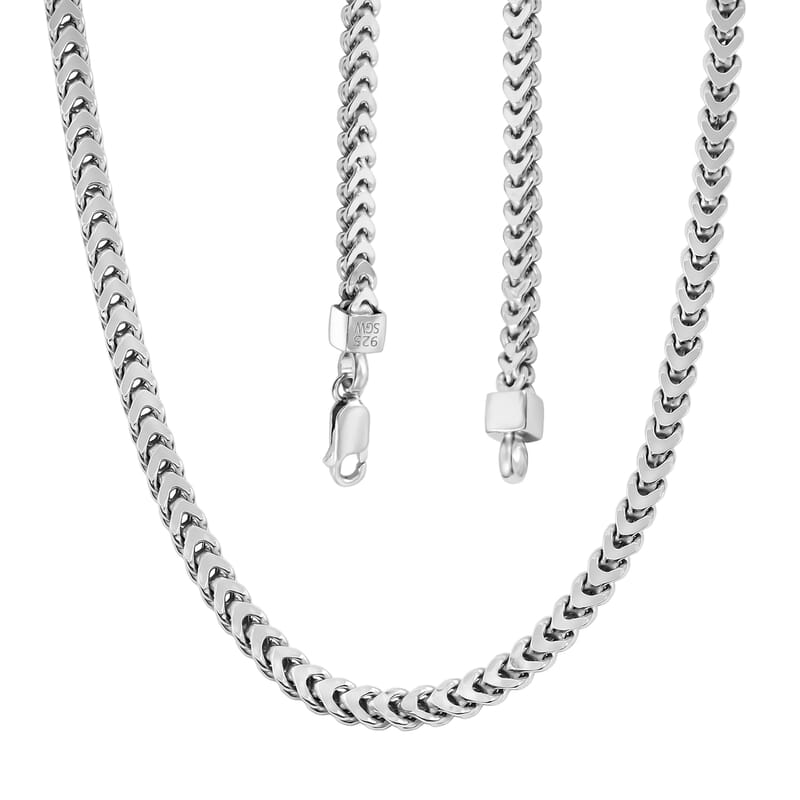 Italian 3.50 Square Wheat Chain Necklace in Rhodium Over Sterling Silver 17.5 Grams 22 Inches