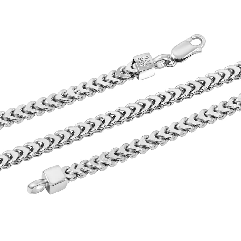 Italian 3.50 Square Wheat Chain Necklace in Rhodium Over Sterling Silver 17.5 Grams 22 Inches