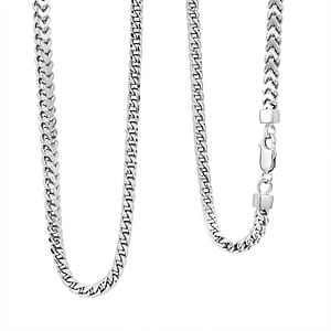 Italian Rhodium Over Sterling Silver Square Wheat 4.45mm Necklace (22 Inches) (24.3 g)