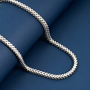 Italian Rhodium Over Sterling Silver Square Wheat 4.45mm Necklace (22 Inches) (24.3 g)